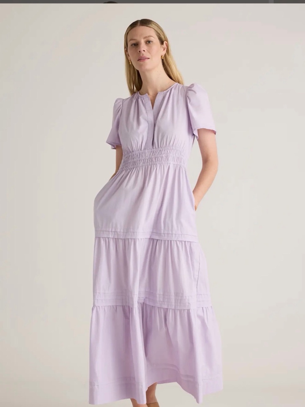 Quince Lilac Tiered Maxi Dress with Smocked Waist